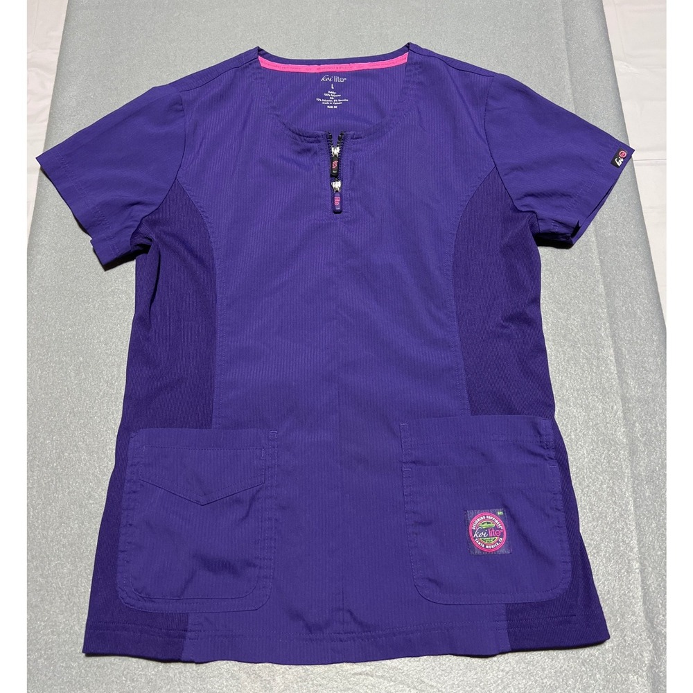 Koi Lite 317 Serenity Scrub Top Purple Double Zip Henley Slim Fit Large